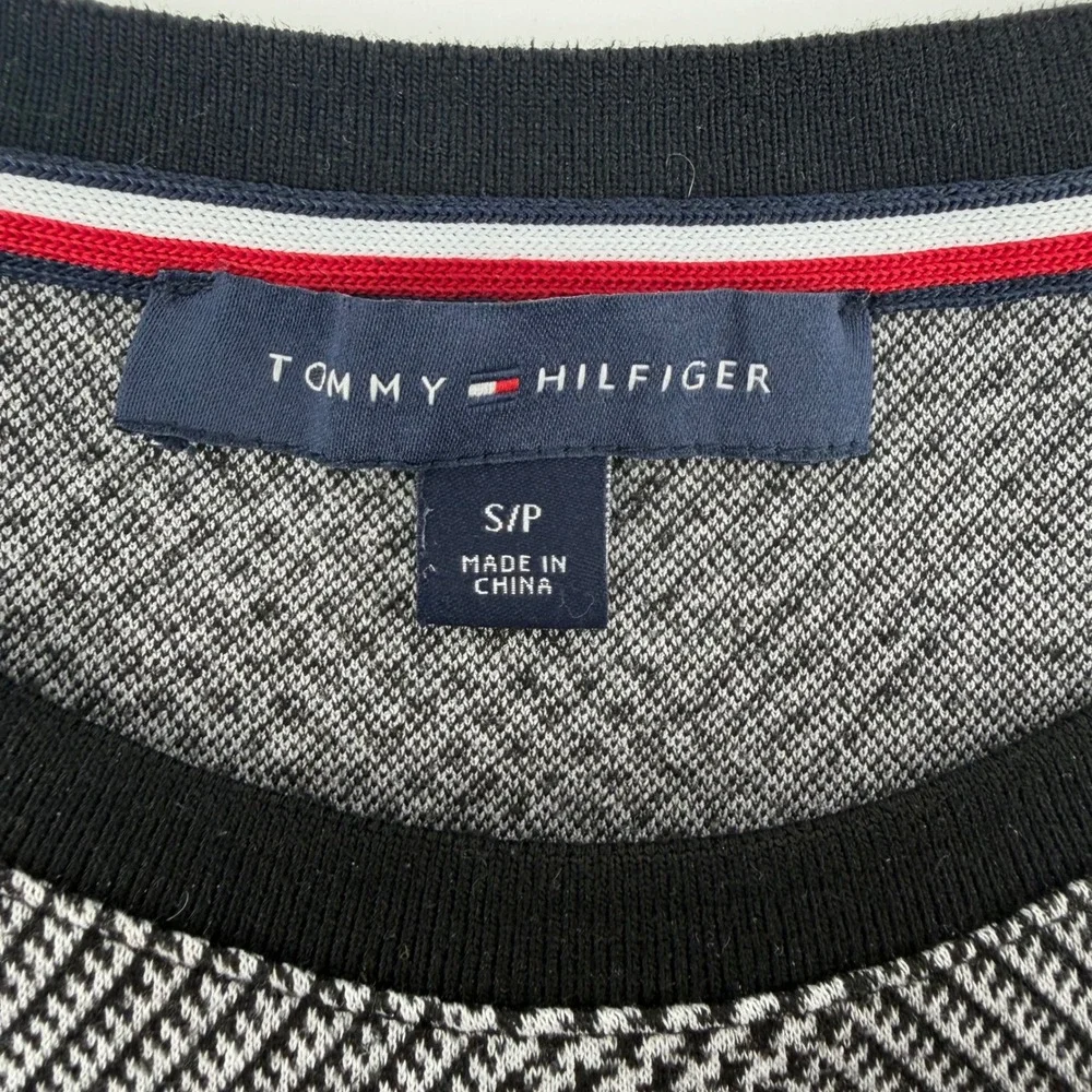 Tommy Hilfiger Black White Glen Plaid Short Sleeve Knit Mini Dress Women's Small